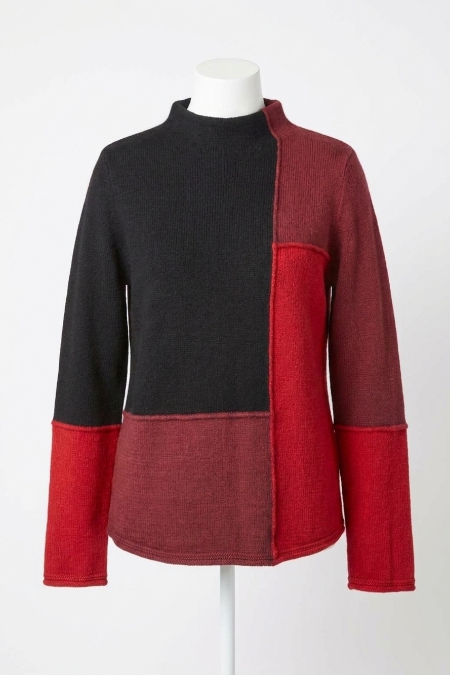 NEW HABITAT yin yang funnel neck pullover in ruby
